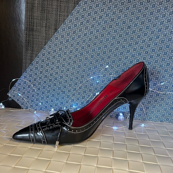 Caesar Paciotti Black Leather Heels. Iconic Dagger Emblem. Size 37 - Picture 5 of 13